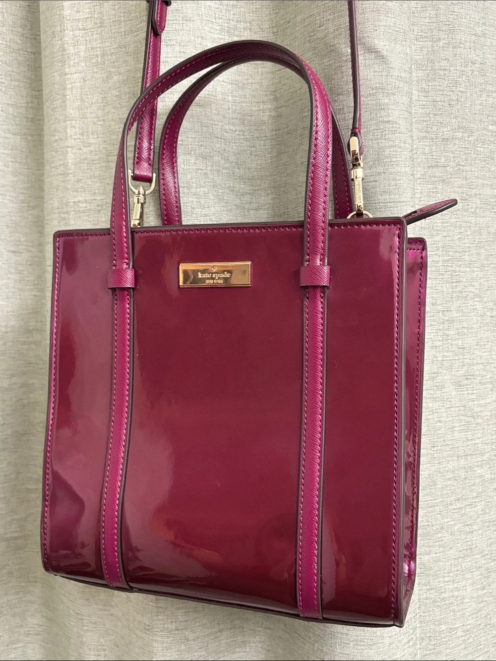 Kate Spade Kenzie Small Crossbody Tote Bag in Patent Dark Raspberry Purple